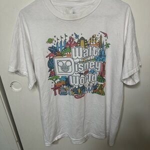 Disney Parks White T-Shirt Dated Attractions Walt Disney World  Size Large